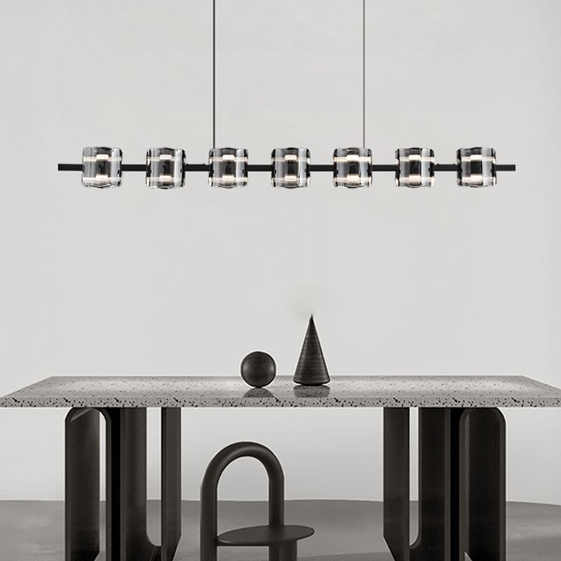 Black Hanging Light Contemporary Island Lighting with Glass Shade for Kitchen