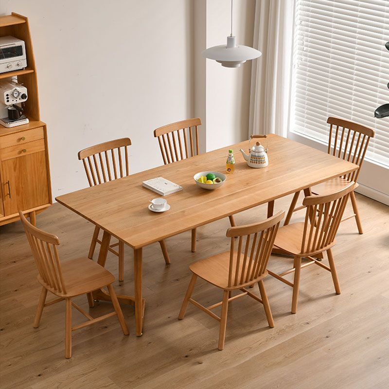 Modern Dining Table Set 1/2/4/7 Pcs Solid Wood Dining Table with Windsor Chairs