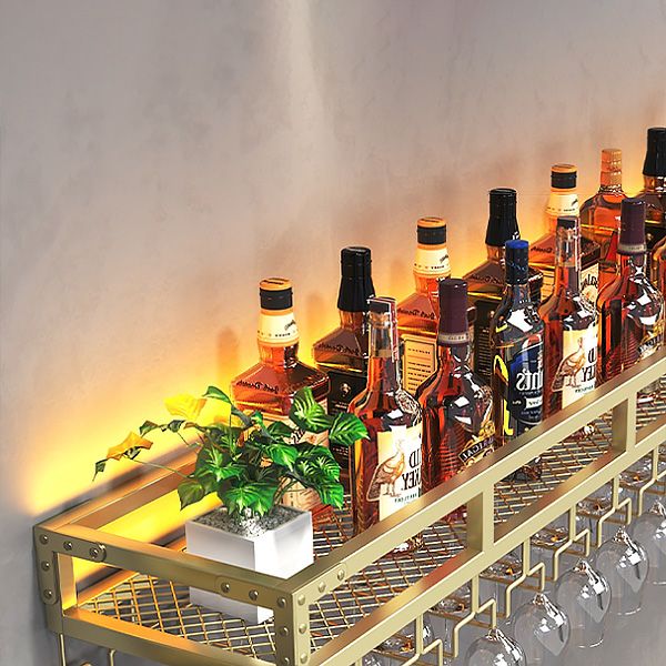 Metal Modern Wine Holder Rack Wall Mounted Wine Bottle & Glass Rack with Stemware Holder