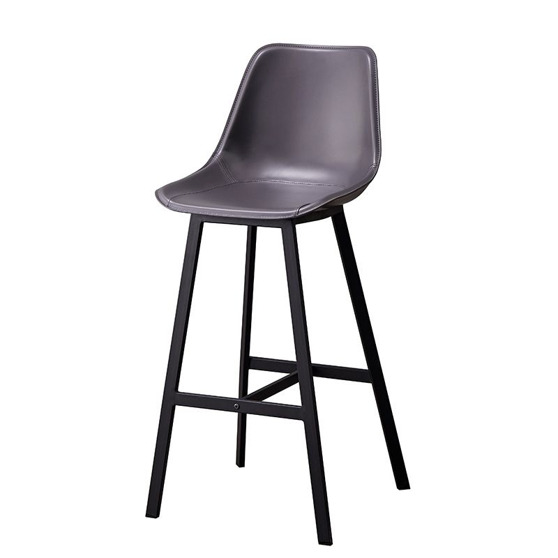 Modern Style Bar-stool Metal Legs with Footrest Leather Bucket Seat for Kitchen Bar