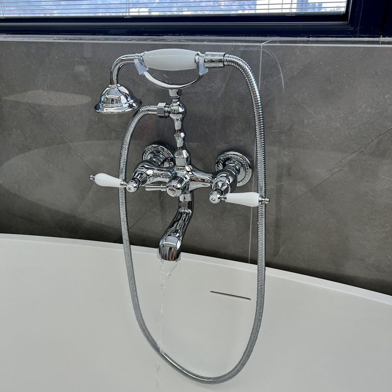 Gold and Silver Claw Foot Tub Faucet Wall Mounted 2-Handle Tub Filler with Handheld Shower