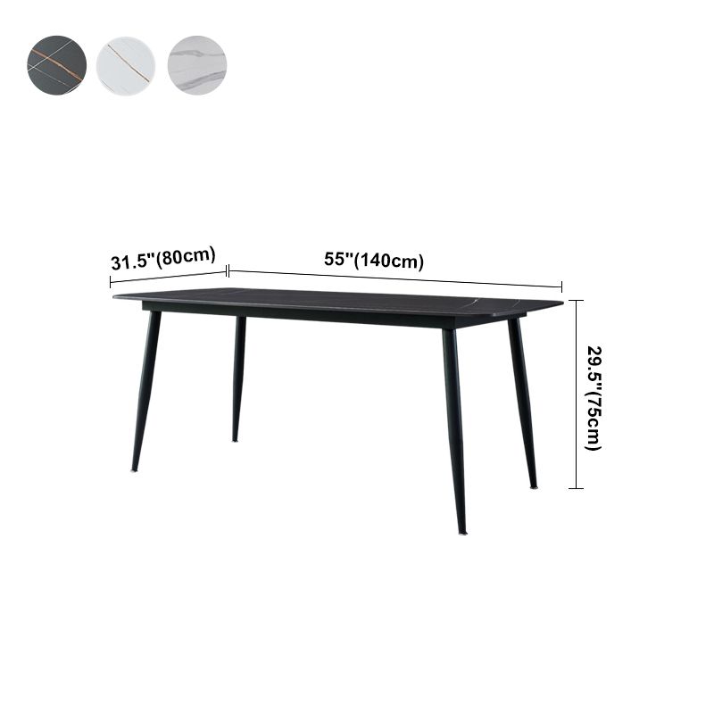 Modern Style Dining Table Rectangle Sintered Stone 4 Legs Table with Black Frame
