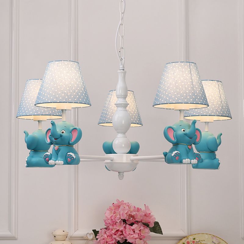 Elephant Child Room Chandelier Light Resin Kids Style Pendant Light Fixture with Empire Shade