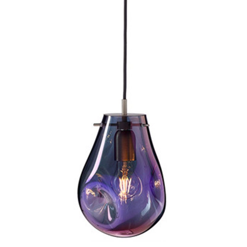 Modern Teardrop Ceiling Light with Colorful Glass Shade Single Pendant Lighting