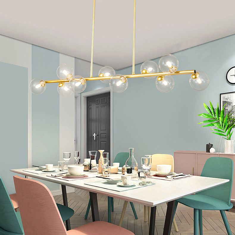 Luz colgante de la isla de hierro forjado de 10 luces en moderna luz de techo radial de vidrio conciso de estilo conciso para lugar comercial