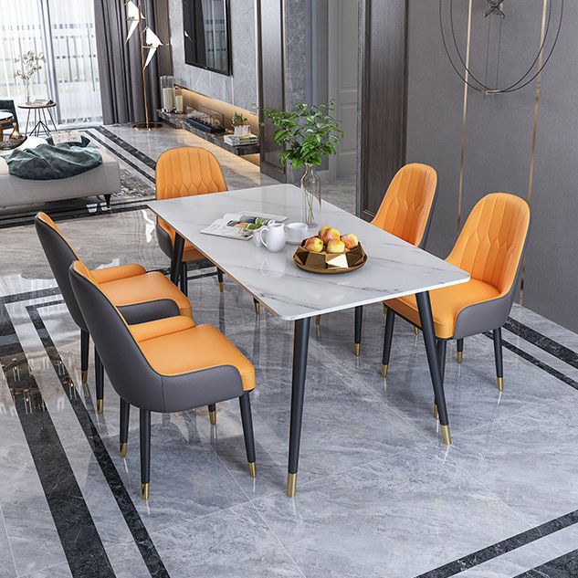 Rectangle Sintered Stone DiningTable Modern Home Kitchen Desk with 4 Black Legs