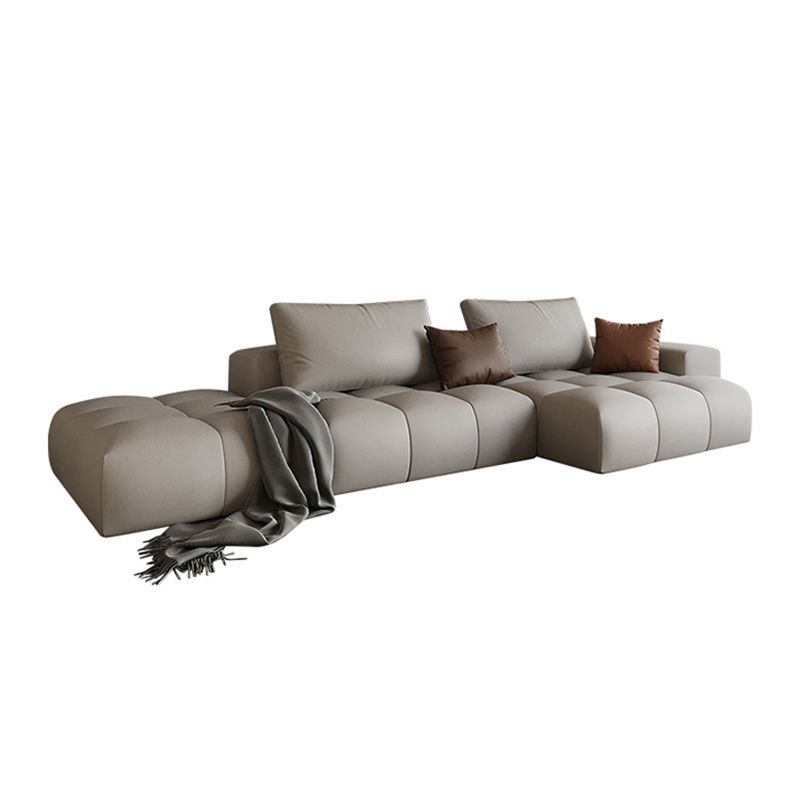 Nordic Sofa & Chaise in Beige Square Arm Sofa with Bolster Pillows