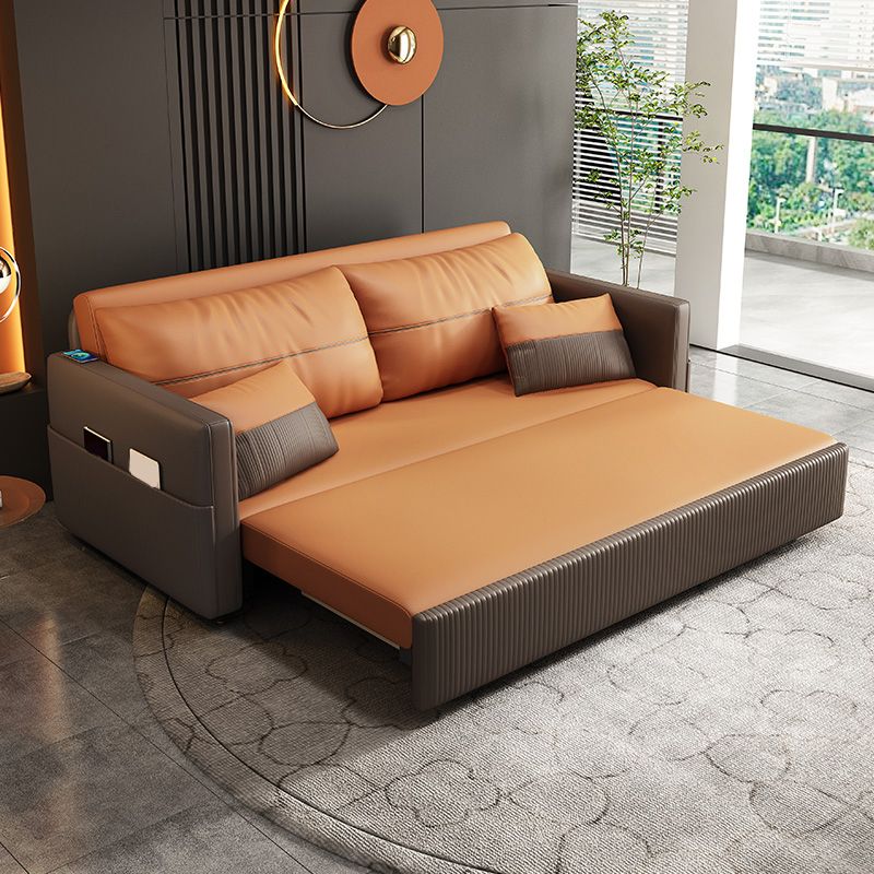 Contemporary Futon Sofa Bed with Storage Pillow Back Square Arms Sleeper Sofa