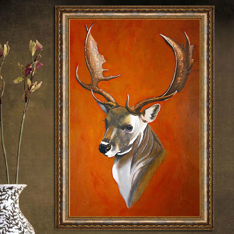 Reindeer Pattern Canvas Print Brown Rustic Stylish Wall Art Decor for Living Room