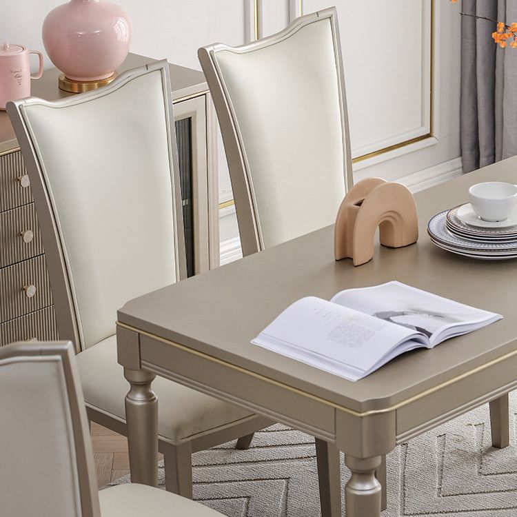 Mesa de comedor vintage rectangular, mesa fija en tono champán para uso doméstico