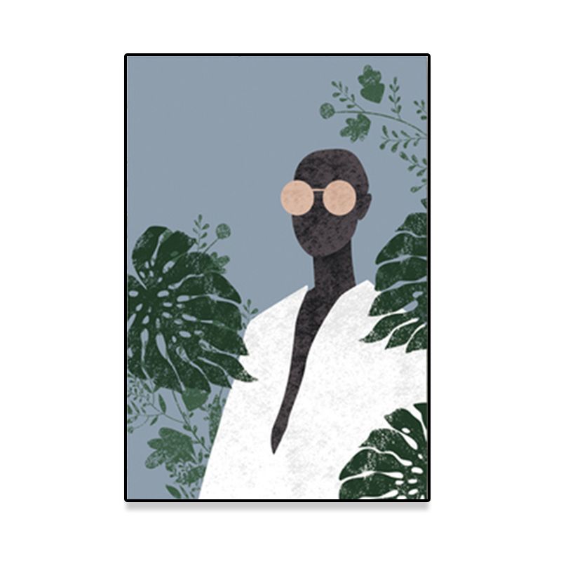 Model and Leaf Wall Art Nordic Textured Canvas Print in Pastel Color for Living Room