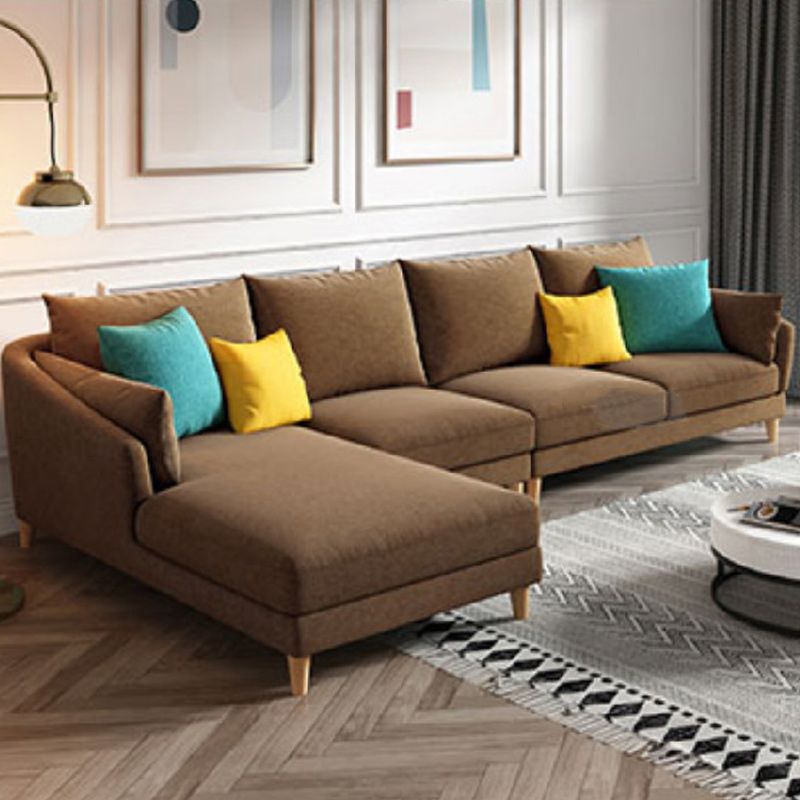 Modern Sectional Sofa with Pillow Back and Sloped Arms for 4 People