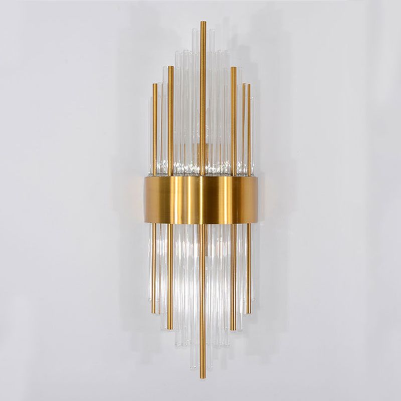 Unique Shade Crystal Wall Sconce Modern Style 2-Lights Wall Mount Light Fixture in Gold