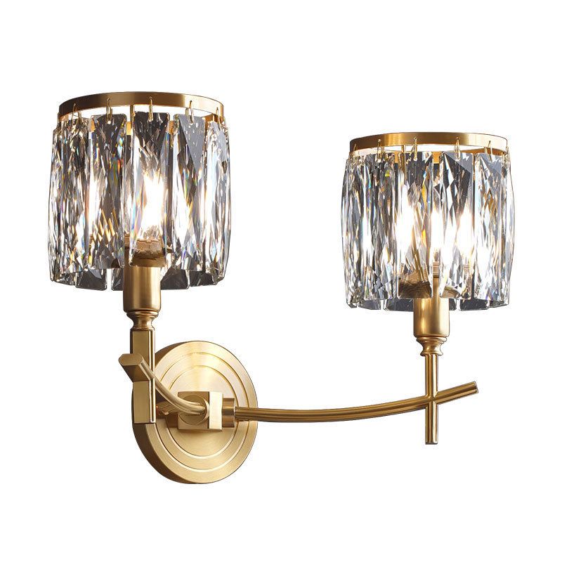 Postmodern Style Crystal Wall Light Gold Drum Shape Wall Sconce for Living Room