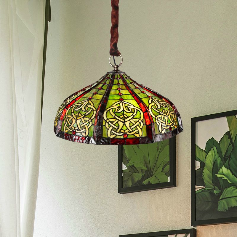 Svuota a sospensione a sospensione Baroccia a mano in vetro taglio a mano 3 lampadine verde lampadario appeso con perline deco