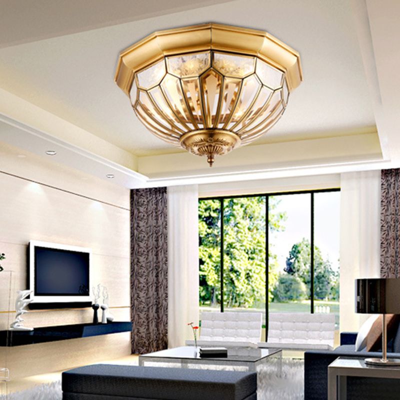 Brass Flush Ceiling Light Fixture Classic Glass Faceted Flush Mount Ceiling Fixture