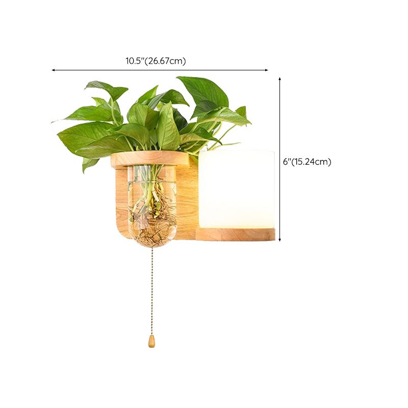 Modern Style Cylinder Shade Wall Light Wood 1 Light Sconces for Living Room without Plant