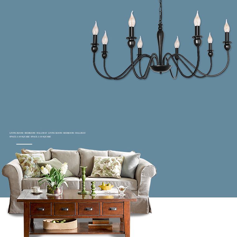 Armero de metal industrial Arena colgante Candelier Ligera de vela negra Bombilla expuesta Restauración Restaurante Lámpara