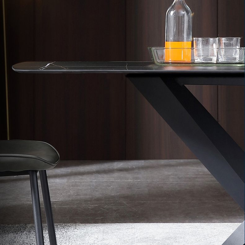 Table à manger rectangle de pierre noire noire table de cuisine industrielle avec base de piédestal