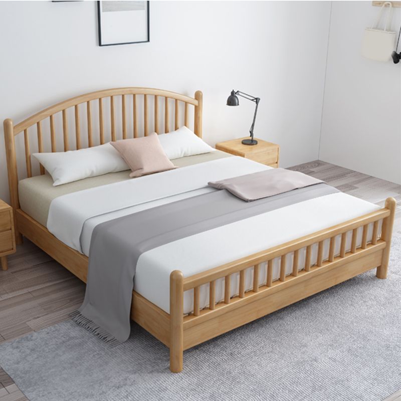 Scandinavian Natural Rubberwood Bed with Arched Slat Headboard
