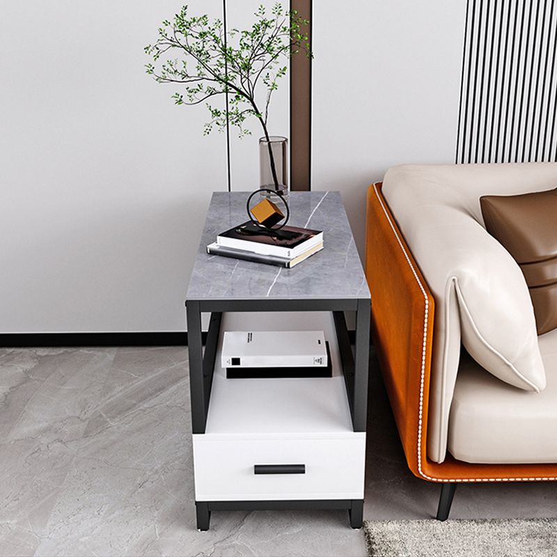 Stone 21.65-inch Rectangular Side Table 1-shelf 1-Drawer Withe/Grey End Table