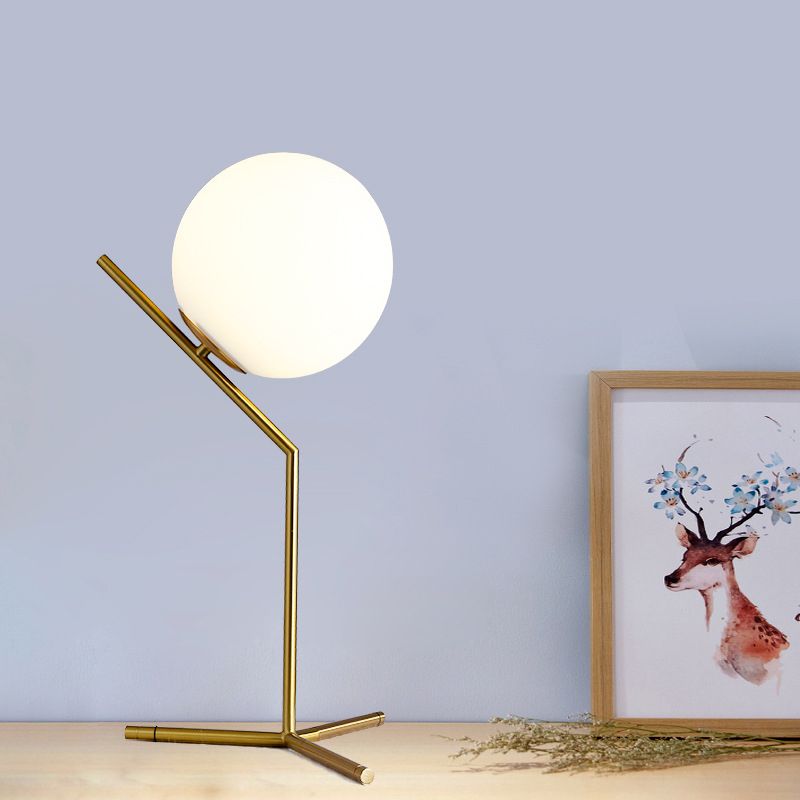 Modern Global Table Light White Glass 1 Light Table Lamp with Metal Backplate