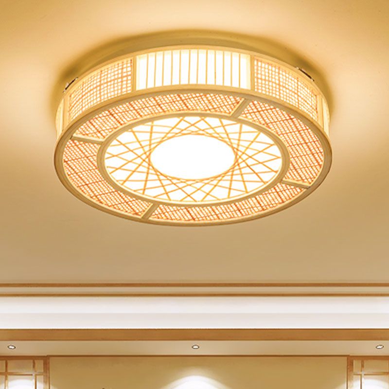 Bamboe handbewerkte Japanse inbouwlamp met 3 lampen, plafondmontage in hout