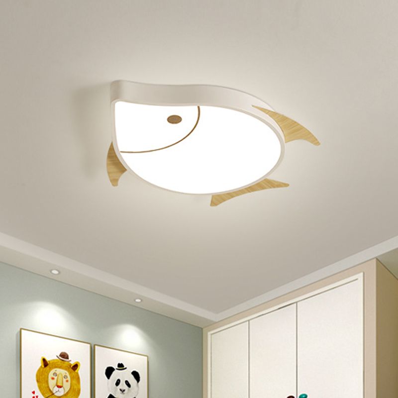 Cartoon Fish Flush Mount Lighting Acrylic Nursery School LED Ceiling Lamp in White/Pink/Blue and Wood