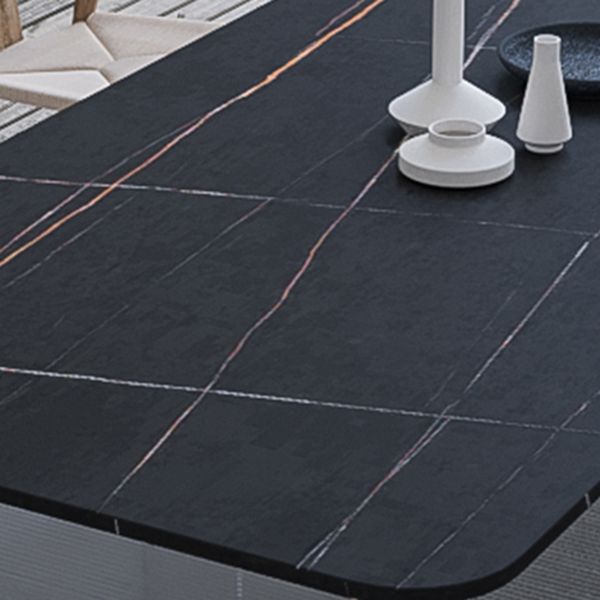 Contemporary Rectangle Dining Table Sintered Stone Dining Table with Clear Acrylic Double Pedestal