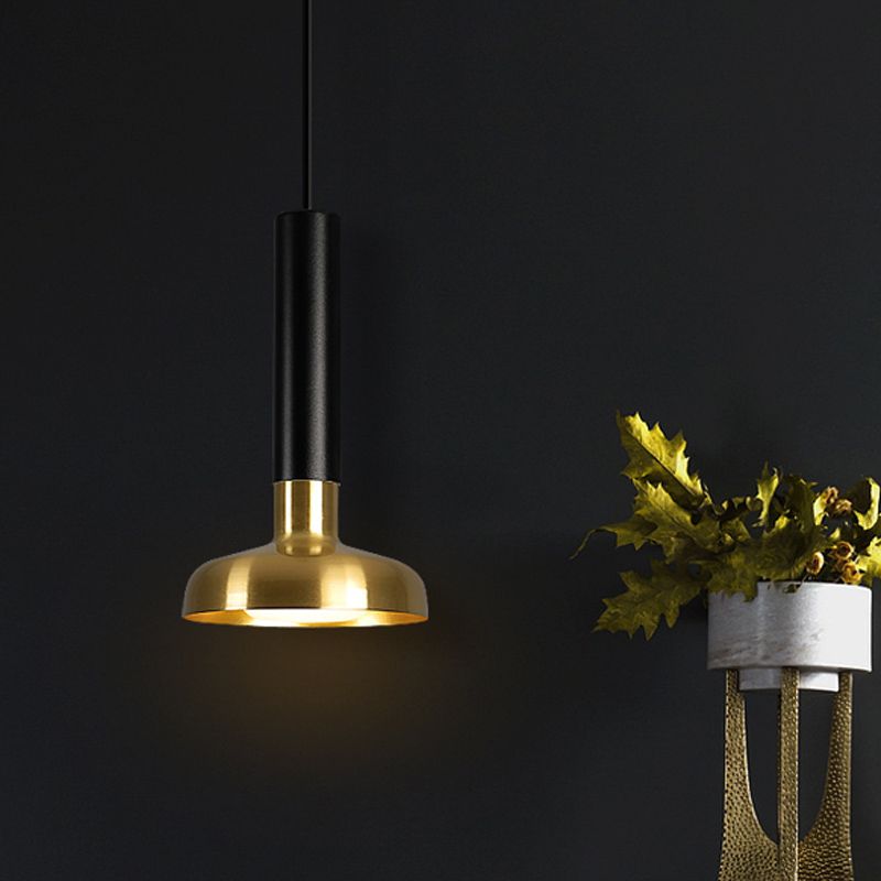 Mid Century Torch Metal Pendant Lighting LED Ceiling Suspension Lamp in Black-Gold over Kitchen Dinette
