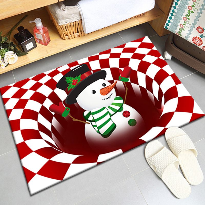 Contemporary Snowman Print Rug Polyester Carpet Non-Slip Backing Indoor Rug for Living Room