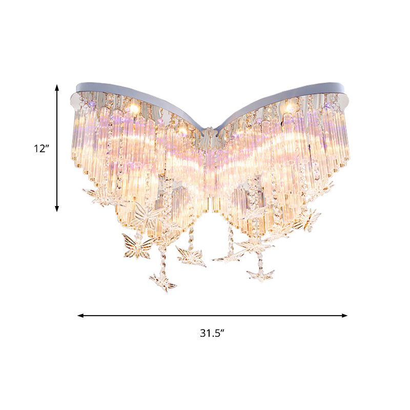 Plafonnier papillon scintillant, plafonnier romantique en cristal clair pour la maternelle