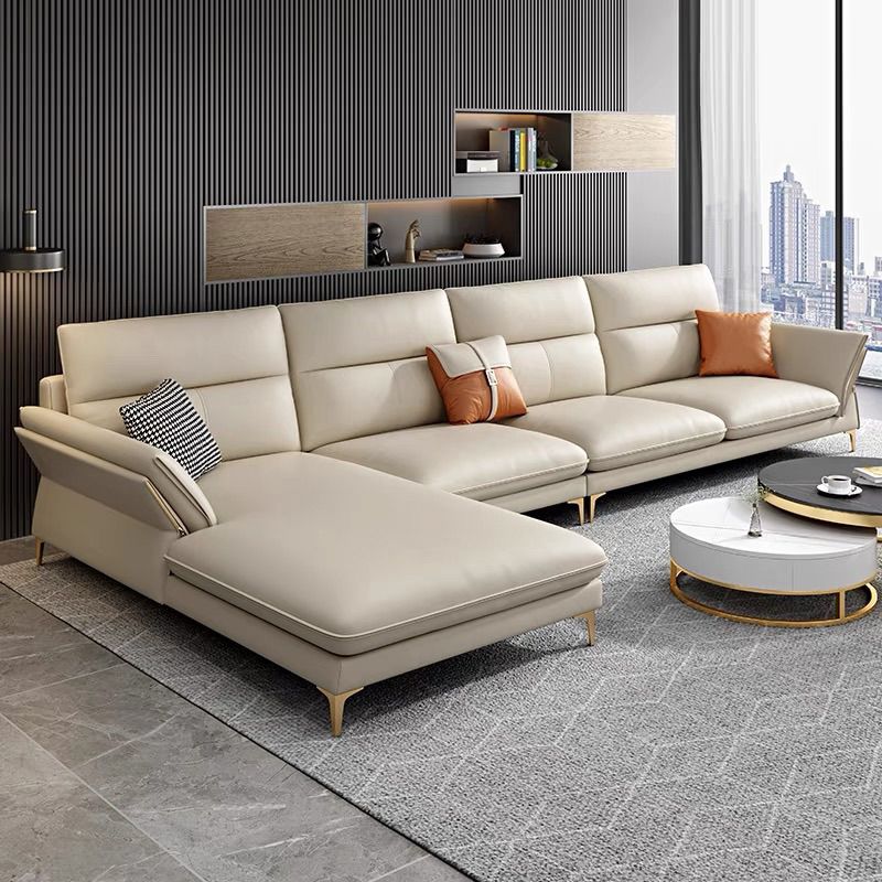 Glam Living Room Flared Arm Sofa Modular Genuine Leather Sofa