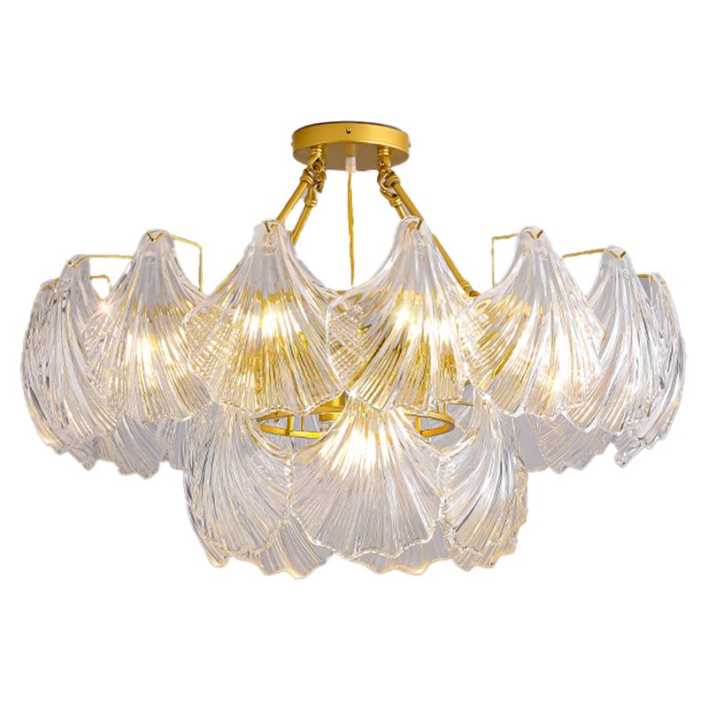 Modern Metal Ceiling Light Geometric Shape Hanging Lamp with Shell Shade for Living Room