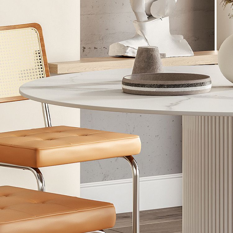 Round Top Dining Table Contemporary Table with Pedestal Base in White