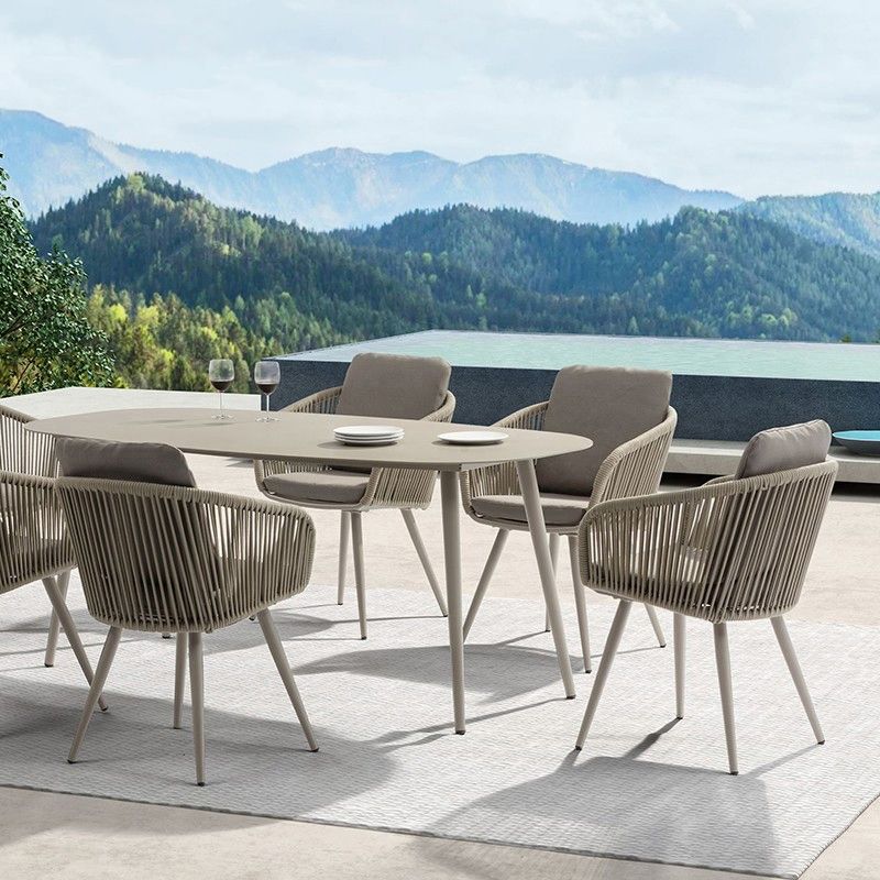 Outdoor Boho Dining Table Set 1/2/3/7 Pcs Metal and Stone Dining Set