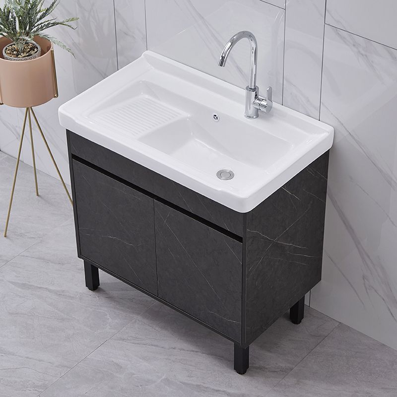 Single Sink Vanity Set Freestanding Rectangle 2 Doors Wood Bath Vanity