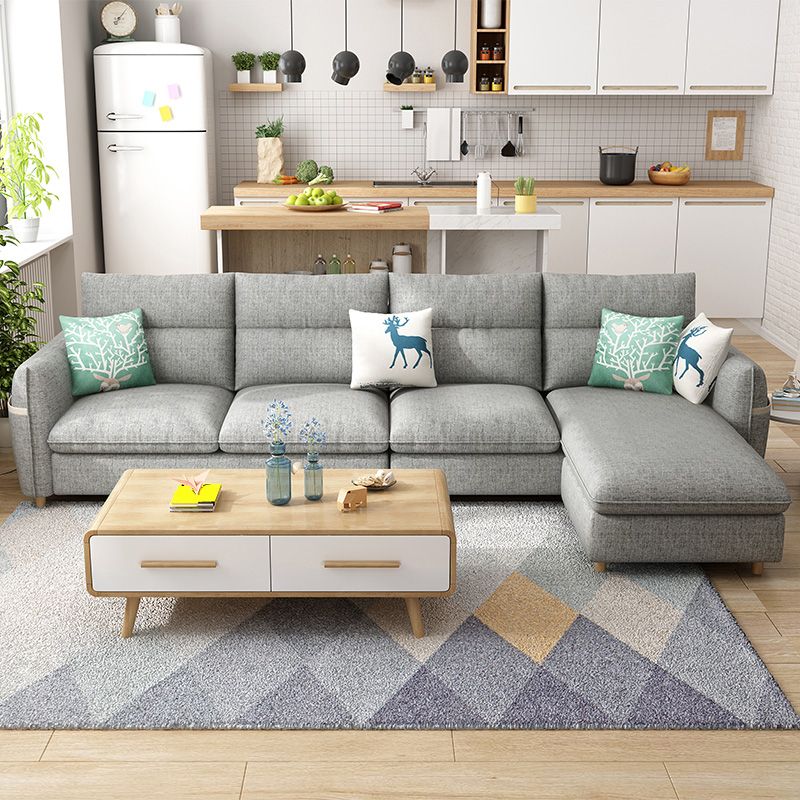 Modern 35.43 " H Square Arm Sofa & Chaise with Storage for Living Room