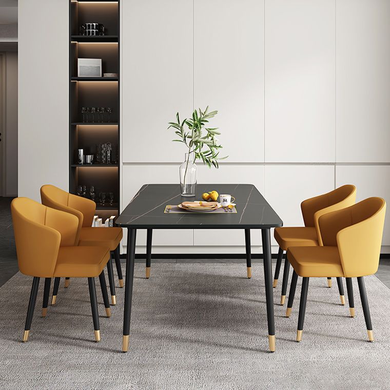 Metal Contemporary Rectangular Dining Table Sintered Stone Dining Table with 4 Legs