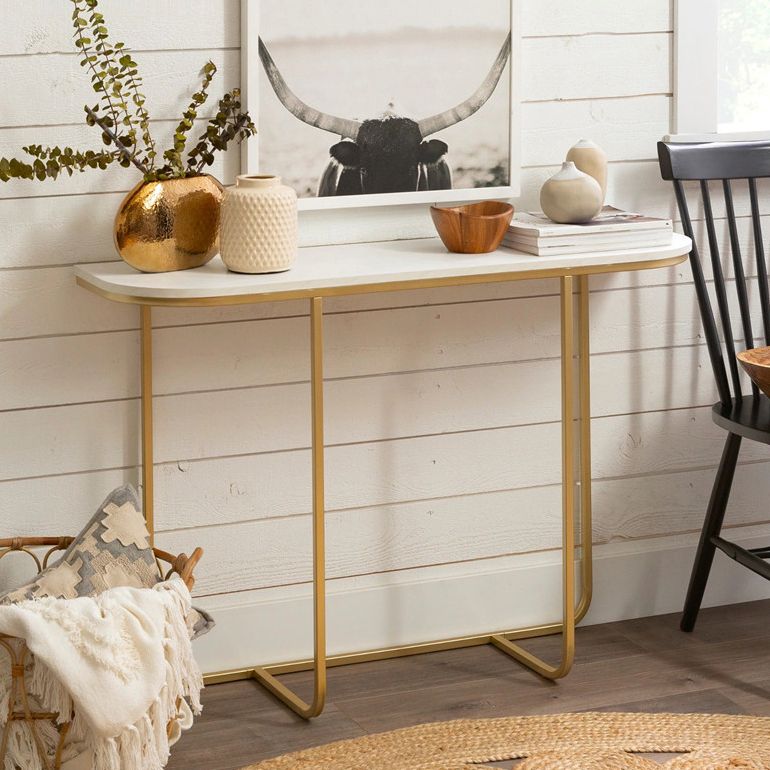 Marble Half Moon Console Table Modern 1-shelf Accent Table for Hall