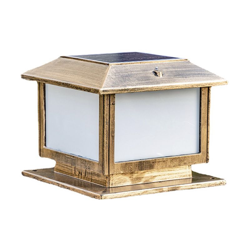 Rectangle Shape Metal Solar Pillar Lamp Modern Style 1 Light Waterproof Outdoor Light