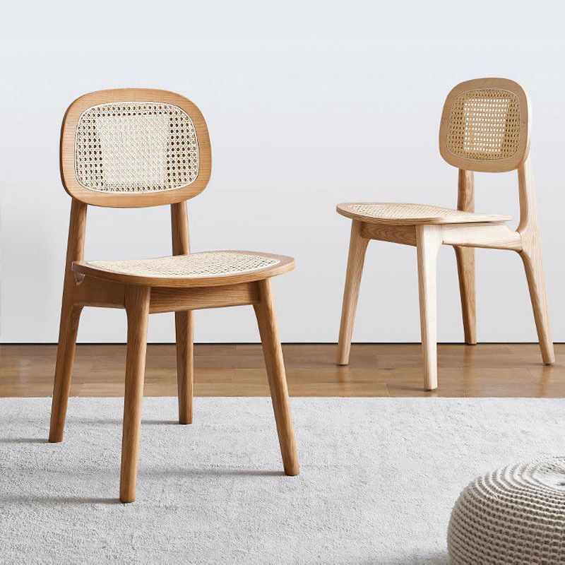 Modern Rattan Dining Chairs Open Back Dining Side Furniture with Wood Legs in Matte Finish