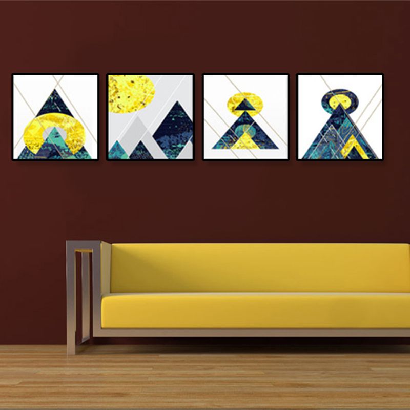 Illustrated Geometric Wall Decor Dark Color Canvas Wall Art Print, Textured (Set of 4)