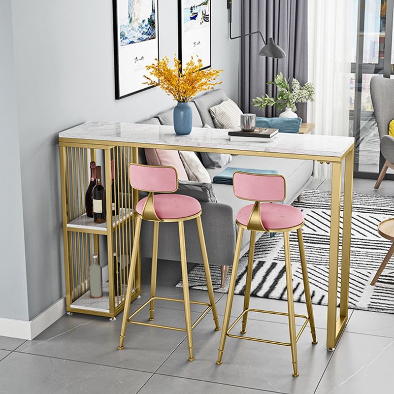 White Sintered Stone Bar Table Rectangle Dining Table with Storage Shelves