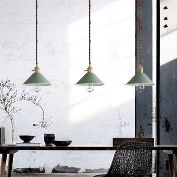 7.8 "brede Noordse stijl Macaroon Hanglight metalen kegel schaduw enkele lampverlichtingshanger met messing roterende schakelaar