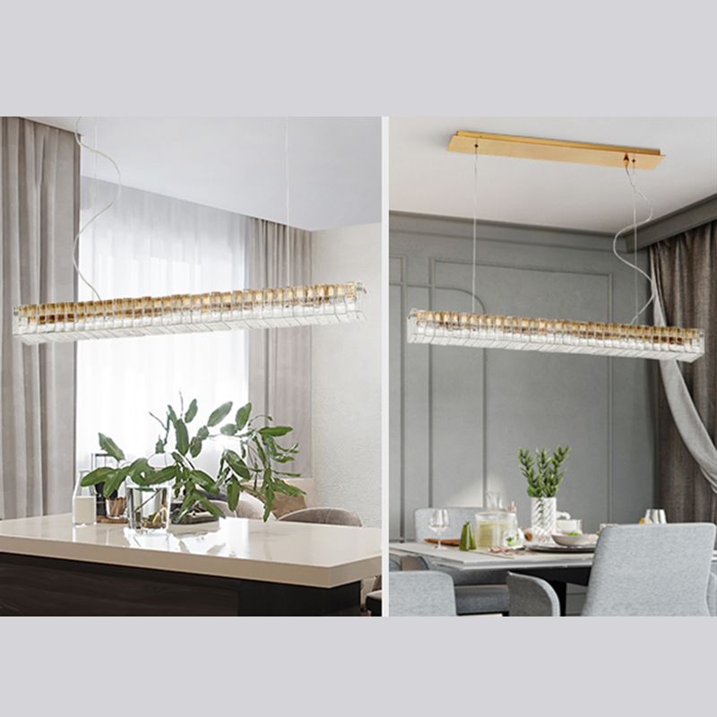 Modern Dining Chandelier Pendant Kitchen Dining Room Long Strip Crystal Hanging Lamp
