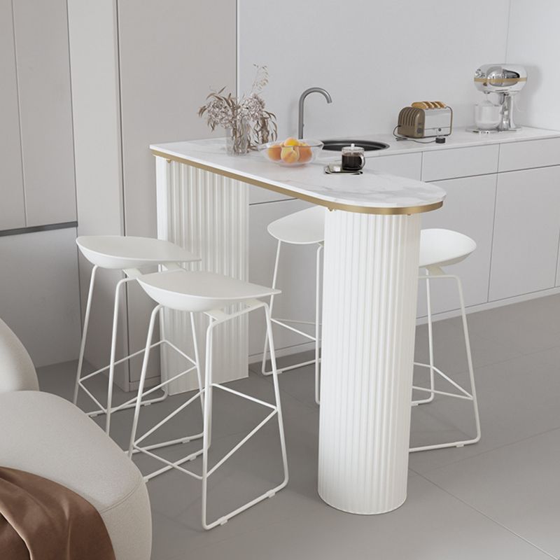 Faux Marble Bistro Bar Table Double Pedestal Bar Table for Living Room