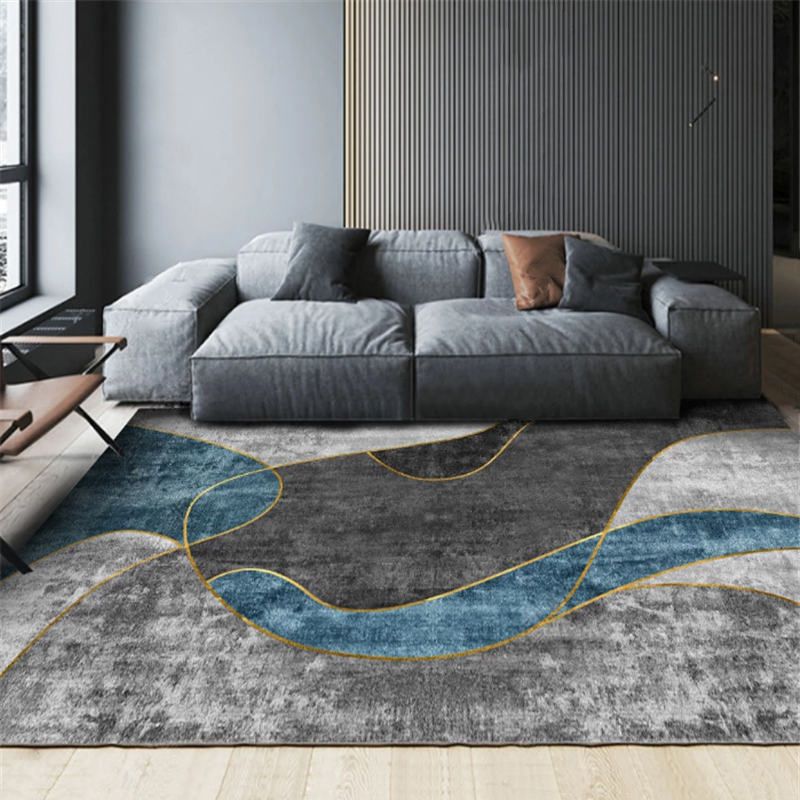 Black Modern Carpet Blended Graphic Carpet Washable Carpet for Home Decoration