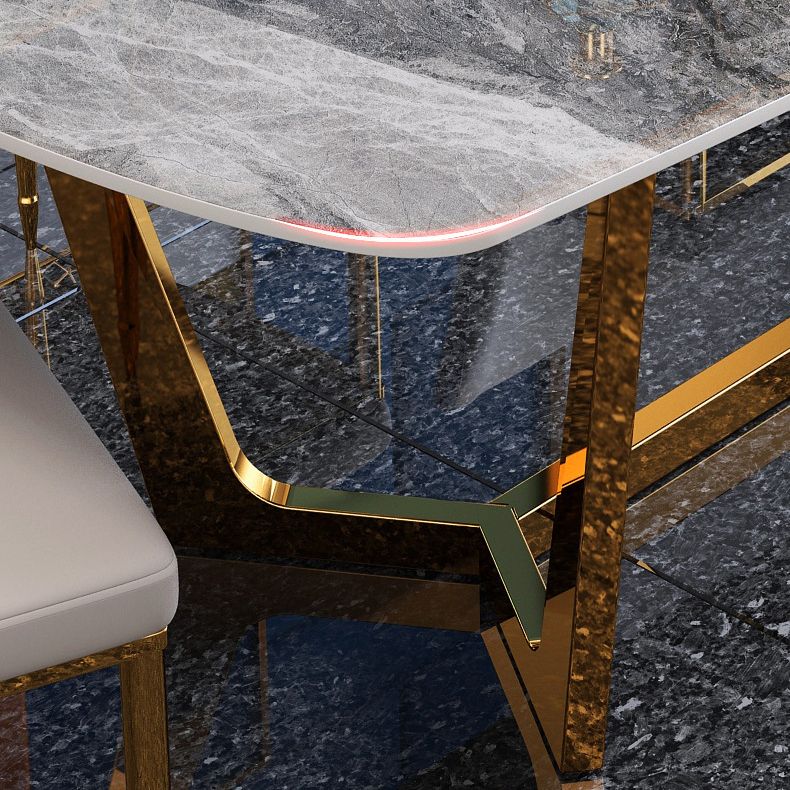 Glam Style Dining Sintered Stone Table Dining Rectangle Table for Kitchen