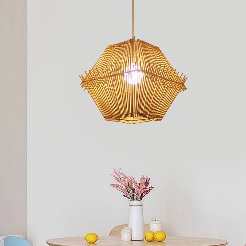 Plafond suspendu tissé Bamboo contemporain 1 pendentif de chute en bois de tête avec / sans teinte